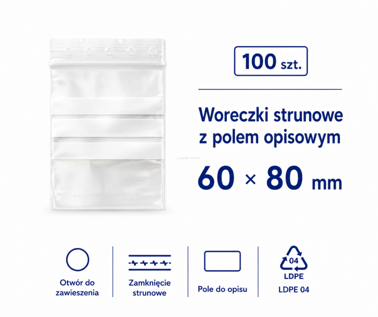 Woreczki strunowe z polem opisowym 60x80 - 100 szt.
