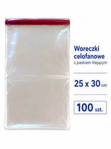 Woreczki celofanowe z klejem OPP  25x30+5cm - 100szt