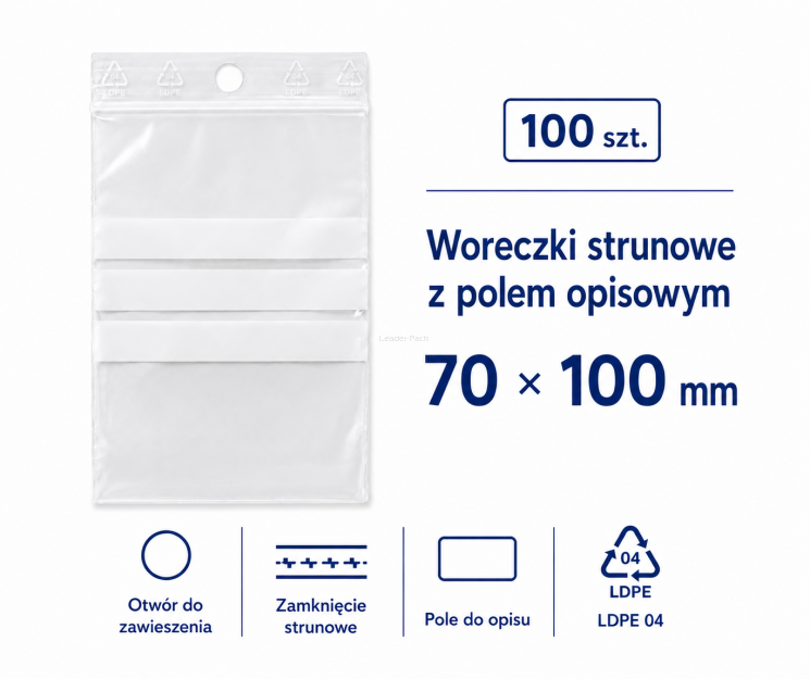 Woreczki strunowe z polem opisowym 70x100 - 100 szt.