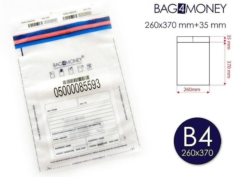 Koperty bezpieczne B4 260x370mm  transparent 100 szt.