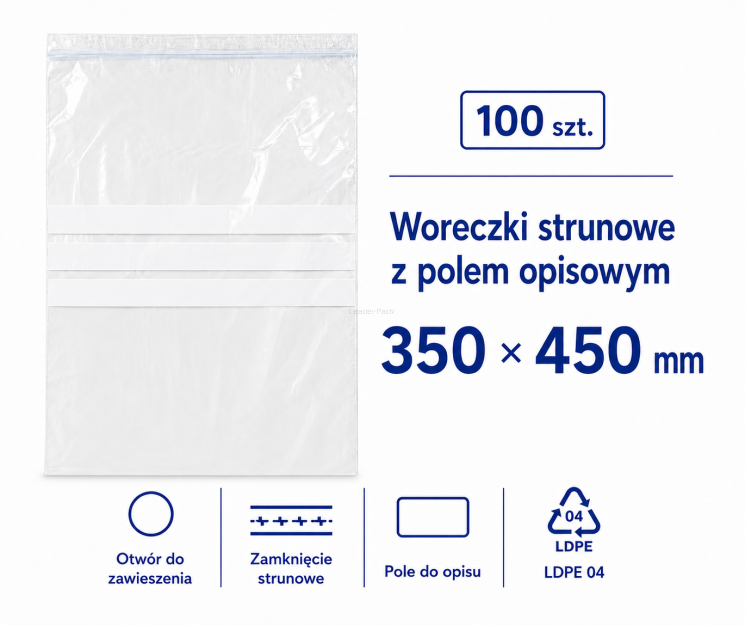 Woreczki strunowe z polem opisowym 350x450 - 100 szt.