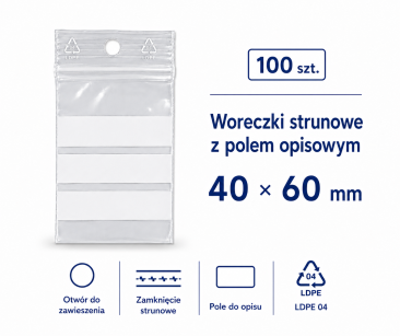 Woreczki strunowe z polem opisowym 40x60 - 100 szt.
