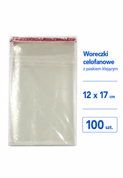 Woreczki celofanowe z klejem OPP  12x17+4cm - 100szt