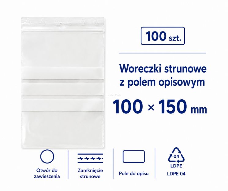 Woreczki strunowe z polem opisowym 100x150 - 100 szt.