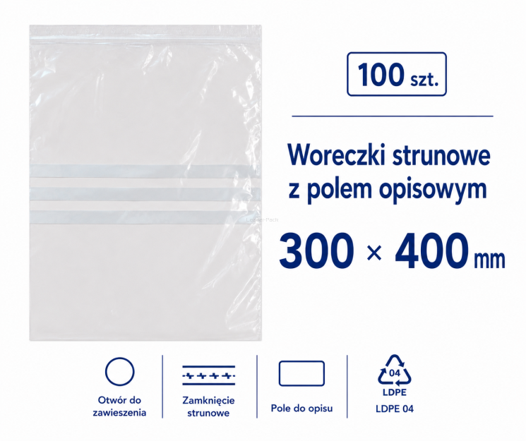 Woreczki strunowe z polem opisowym 300x400 - 100szt