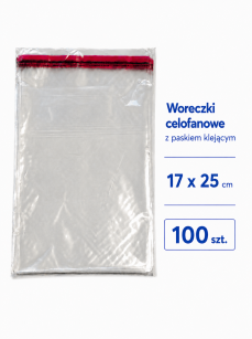 Woreczki celofanowe z klejem OPP  17x25+5cm - 100szt